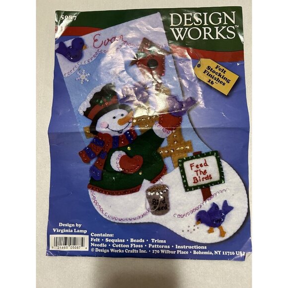 Complete Design Works Felt Christmas Stocking "Snowman and Birds” Hand Stitched - Picture 8 of 8